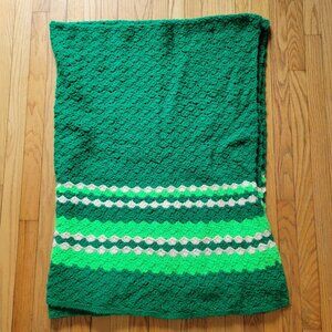Green Handmade Crochet Blanket With Striped Pattern 54x72